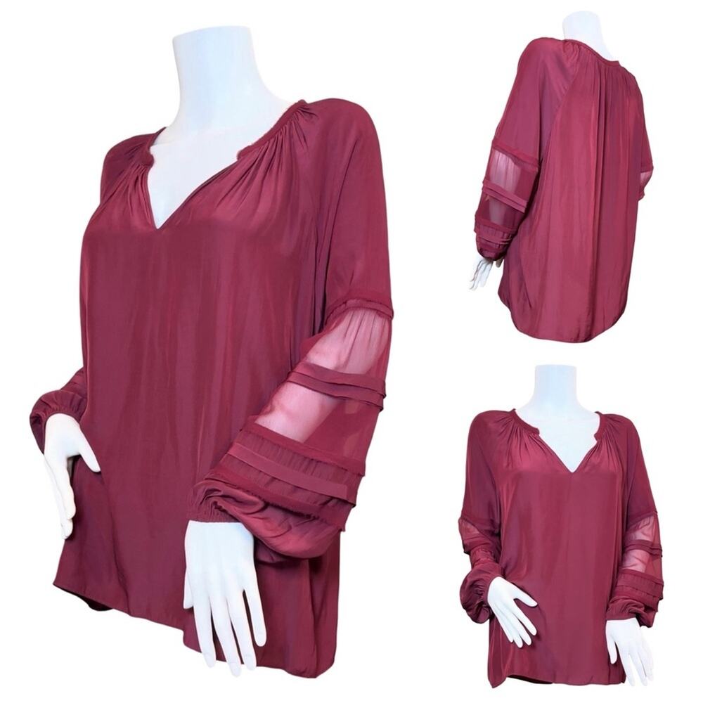 #T149 Ramy Brook Sheer Detail Puff Sleeve Top SZ M $345